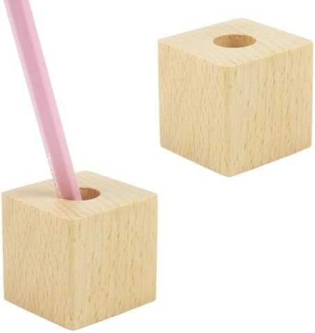 2-Piece Beech Wood Single-Slot Pencil Holder Set by Unknown