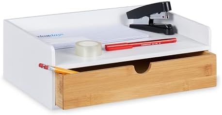 Relaxdays Bamboo Desk Organizer, 1 Drawer, DIN A4 Shelf, Office Organizer by Relaxdays