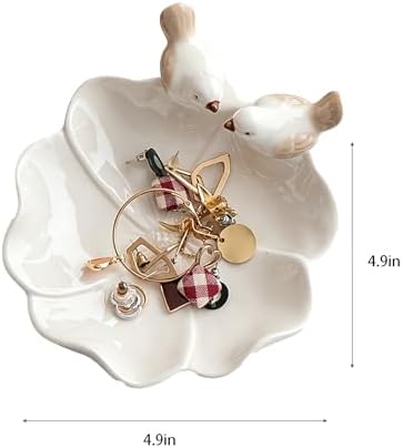 Ceramic Jewelry Tray Trinket Dish, Cute Bird & Lotus Leaf Design, Ring Holder, Seasoning Condiment Dish, Aesthetic Vanity Desk Decor for Bedroom Bathroom (white) - Image 2
