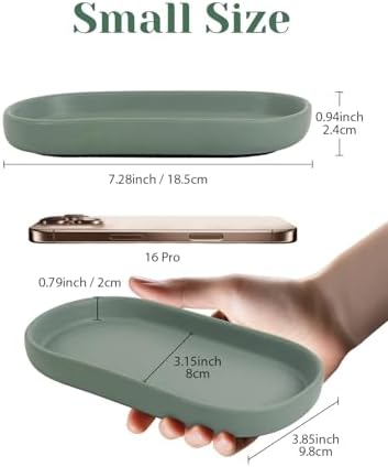 INGOFIN 7" Ceramic Bathroom Vanity Tray Set- 2 Pcs Bathroom Organizer Countertop Tray for Perfume, Jewelry, Small Kitchen Counter Soap Tray, Decorative for Bathroom Vanity and Toilet Tank, Green - Image 2