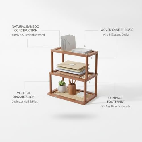 Natural Bamboo Desktop Organizer Rack - Vertical File & Mail Holder for Office Desk, Kitchen Counter, or Entryway Table - Image 4