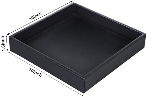 HofferRuffer Faux Leather Vanity Tray, Elegant Desktop Storage Organizer, Decorative Catchall for Perfume, Bathroom Valet, Nightstand or Dresser, 10" x 10" x 1.8" (Black) - Image 2