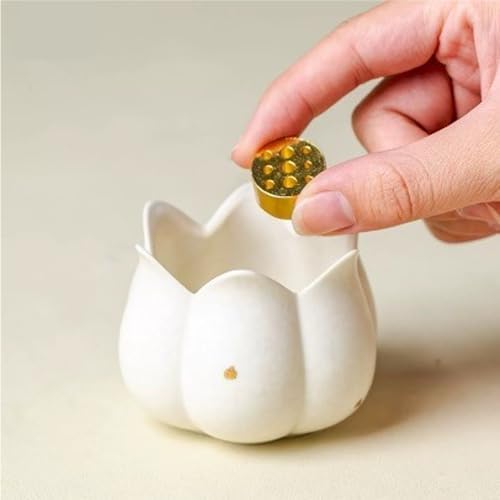Hermit Life Incense Burner with 9 Holes Stick Holder, Lotus Bud or Tripod Ding Shape Design and Matte Ceramic Surface for Home Décor, Incense Stick Holder with Ash Catcher (White Lotus Bud) - Image 4