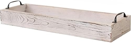 Rustic Wooden Serving Trays Rectangular with Handle,Ottoman Tray for Living Room 16 Inch Long for Serving Wine(whitewashed) by SWT8CAI