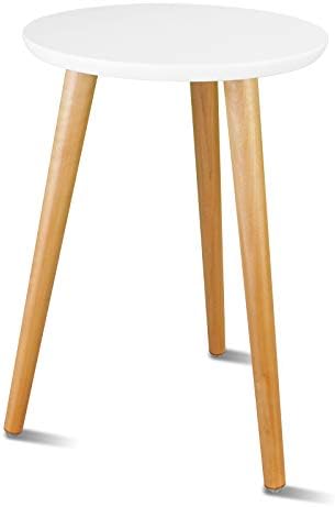 Uneedem Wood Mid Century Plant Stand for Indoor Plants, Modern Table, Tall Holder for Flower Pots, Small Round Side/End Table(A2 White, High: 16.5") by Uneedem