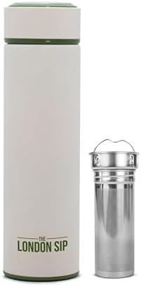 London Sip 16.9 oz Multi-Purpose Tea Infuser Mug – Fruit Infuser Water Bottle for Hot and Cold – Double Wall Stainless Steel Insulated, Safari Beige by TheLondonSip