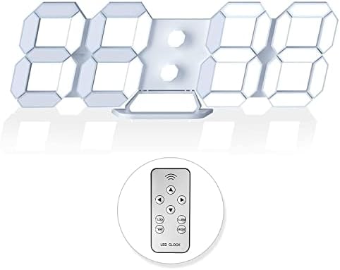 3D LED Digital Wall Clock with Remote Control, 9.7 Inch, White by HOME