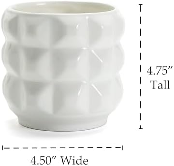 Ceramic Planter Pot with Drainage Hole, 4.5 Inch Dia, Indoor and Outdoor, Home Patio Garden, Plants Flower Succulent, 3D Patterned Round (White) - Image 4