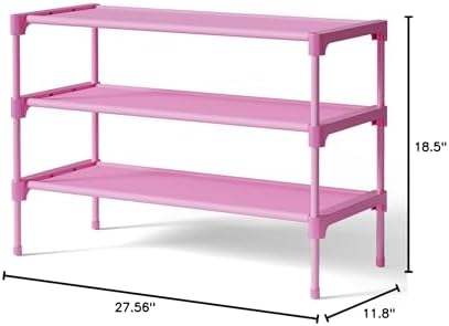 Kitsure Shoe Rack - Non-Woven Shoe Rack Shelf, 27.5" Wide - 3 Tier, Pink - Image 2