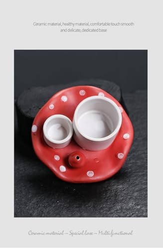 Mushroom Ceramic Incense Holder Set,4-in-1 Design for Sage, Palo Santo, Incense Sticks Candles,Red Ceramic Ash Catcher Tray for Mess-Free Meditation, Yoga and Home Decor - Image 5