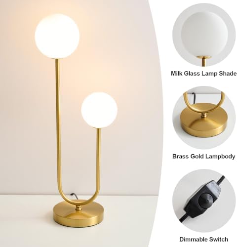 Gold Globe Lamp, Mid Century Modern Brass Table Lamp Bedside Light - Image 3