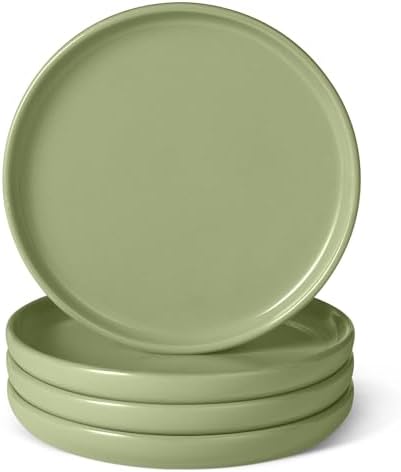 Amazon Basics Glazed Stoneware Salad Plates, Ceramic 4-Piece Set, Microwave and Dishwasher-Safe, 8.3 in., Olive (Pack of 6) by AmazonBasics