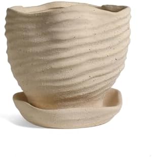 Sandy Ridge 5" Ceramic Planter with Saucer, Light Tan by The+Barrington+Garage