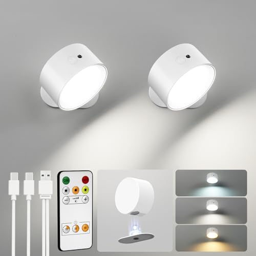 Rechargeable Wall Sconces with Remote, Magnetic Wall Lights, White by AMETHEUS