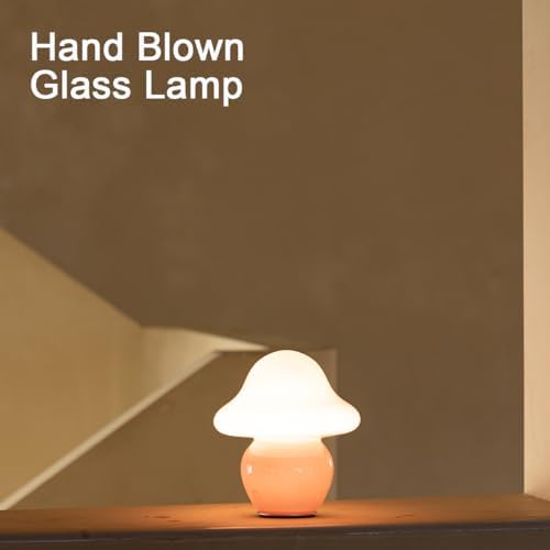 HEQET Mushroom Lamp Pink Glass Mushroom Table Lamp for Bedrooms, Living Room, Aesthetic Lamps for Bedroom, Cute Bedside Lamp - Image 3