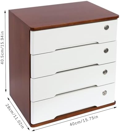 4-Tier Desktop Storage Box with Lockable Drawer, Wooden Desk Organizer for Office Supplies, Flat File Cabinet, Minimalist Design for Home & Office Use(Walnut+White) - Image 3