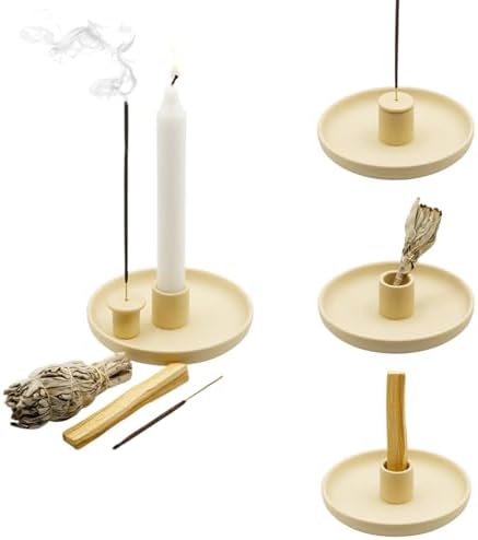 4 in 1 Incense Burner Holder - Multi-Purpose Ceramic Incense Stick Holder, Palo Santo Holder for Clean Burning, Sage Meditation Burner Set, Candle Holder for Aromatherapy (Matte Beige) by Unknown