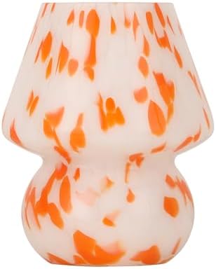 Mushroom Lamp with LED Bulb, Small Glass Bedside Lamp, Orange&White - Image 2
