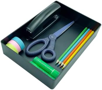 Amazon Basics Rectangular Plastic Desk Organizer with Storage Trays, Accessory Tray for Office Supplies and Pen Holder, 9.4 x 6.7 x 2 inch, Black (Pack of 2) - Image 4
