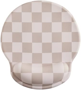 Ohocut Beige Khaki Checkered Mouse Pad with Gel Wrist Rest, Wrist Support, Ergonomic Desk Accessories for Women, Office Laptop Gaming Decor, Cute Aesthetic Check Design by Ohocut
