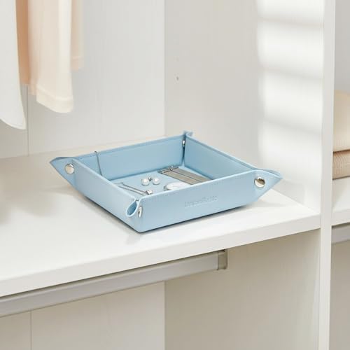 UnionBasic Small Jewelry Tray for Rings Watches Earrings, Entryway Catchall Caddy for Coins Keys Change, Nightstand Bedside Valet Holder, Trays for Electronic Gadgets, Lychee Pale Blue - Image 5