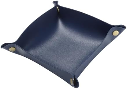 HARFINGTON PU Leather Valet Tray Unisex Folding Small Catchall Tray Portable Entryway Table Tray Nightstand Bedside Desk Tray for Key Wallet Watch Coin Jewelry Dice, Dark Blue - Image 3