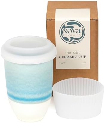NOVA CERAMICS Travel Mug - Portable Coffee To Go Mug Microwave & Dishwasher Safe Coffee Cups Reusable - Gifts For Women Men Him Her 12oz - Lagoon by NovaCeramics