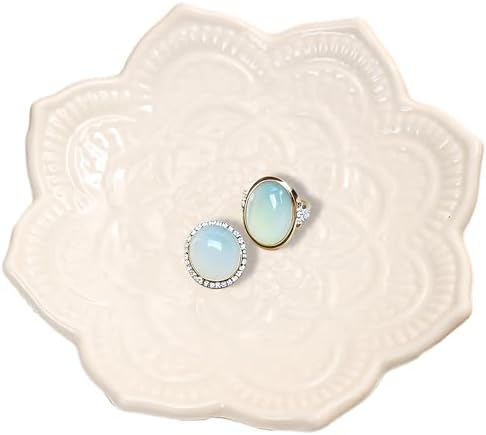 4" Datura Flower Ceramic Jewelry Dish, Ring Tray for Women(White) by Dazuihou