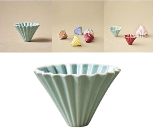 Grass Green Ceramic Coffee Dripper - 10.3×7.8cm V60 Pour Over Filter Cone with Origami Design, Deep Grooves Promote Smooth Water Flow, Heat Retaining for Balanced Coffee Flavor by Boxonly
