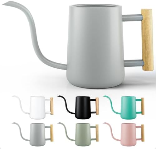 Metal Small Indoor Watering Can with Long Spout & Real Wood Handle, 35oz by HBDesignCo