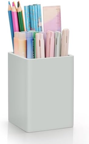 Pen Holder for Desk,Nordic Elegance Square Silicone Pencil Holder Soft Minimalist Desk Pen Cup Stand Waterproof Multifunctional Office Supplies for Home,Kids and School(Grey) by minimaliving