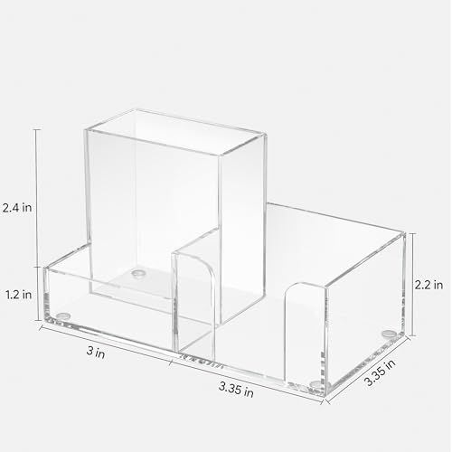 HBlife Acrylic Pen Holder for Desk, 3-Compartment Small Desk Organizer, Clear Office Supplies Desk Accessories with Sticky Notes Holder Stores Post It Notes 3X3 for Office, Home and School - Image 4