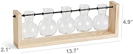 Mkono Plant Propagation Station Wall Desktop Beige Wood Stand 5 Vase Holder - Image 6