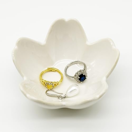 Small Flower Ring Dish Jewlery Tray, Ceramic Jewelry Dish Tray Cute Room Nightstand Decor Trinket Dish Bathroom Ring Holder Jewelry Plate Bowl Christmas Friendship Birthday Gifts for Women Mom by BESSKON