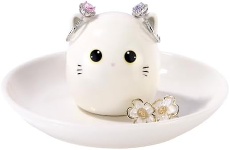PUDDING CABIN Cat Mom Gifts for Women, Kitty Ring Holder for Jewelry, Jewelry Tray Dish Rings Bracelets Earrings Trinket Tray, Cat Gifts for Women Birthday Mother's Day Christmas Wedding Ring Holder by PUDDINGCABIN