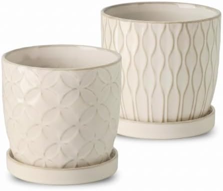 Nihow Ceramic Plant Pots with Drainage Hole & Saucer, 4.75 Inch, White-1 by Nihow
