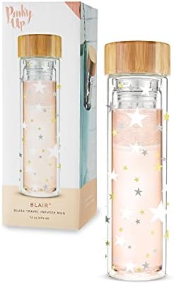 Pinky Up Blair Tea Infuser Mug with Strainer and Lid, Double Walled Glass Tumbler for Home Office, Travel, Picnic, Camping, 16 oz, Set of 1, Stars by PinkyUp