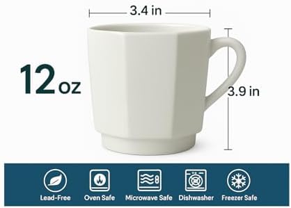 Minimalist White Ceramic Coffee Mug Set of 2 – 12 oz Modern Style Cups – Matte Finish – Elegant Kitchen & Café Aesthetic – Dishwasher Safe - inspired by Italian coffee design - Image 5