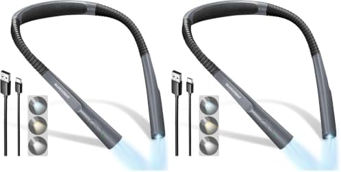 Glocusent Upgraded LED Neck Reading Light, Book Light for Reading in Bed, 30-min Timer, 3 Colors & 3 Brightness Adjustable, Rechargeable & Long Lasting, Perfect for Reading, Knitting (Pack of 2) by GLOCUSENT