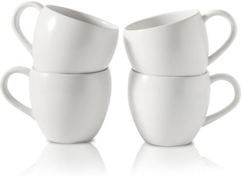 Coffee Mugs Set of 4, Stoneware 16 oz Coffee Cups for Latte, Tea, Milk, Cappuccino, Ceramic Tea Cups for Housewarming Wedding Gift, Microwave & Dishwasher Safe, Matte White by Tikooere