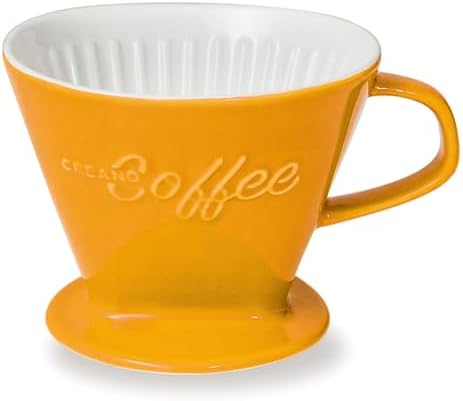 Creano XXL Porcelain Coffee Dripper Saffron - Ceramic Cone Brewer - Pour Over Coffee Maker - Filter Size 4 - huge and heavy quality 800gr/28oz - 6 Colours availeble by Creano