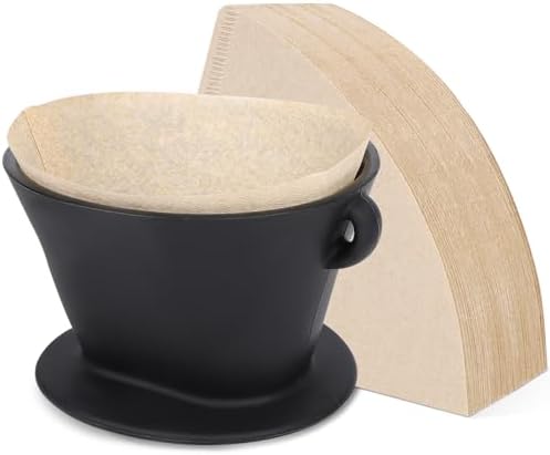 Segarty Pour Over Coffee Maker Set, Black Silicone Dripper Single Cup With 200 Count Cone Filters Paper Size 2, Portable Travel Hand Drip Brewer Kit for Camping by Segarty