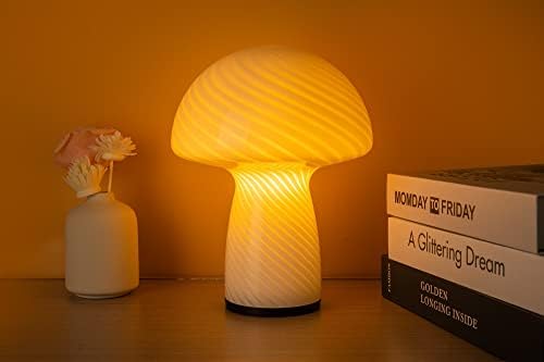 NOTOC Mushroom lamp,Dimmable Glass Table Lamp,Vintage Style Table Lamp,Stripe White Bedside Desk lamp,Cute Table Lamps.（LED Bulbs Included） - Image 2