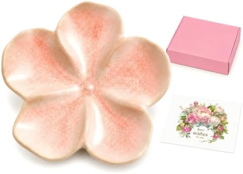 Ceramic Flower Jewelry Ring Trinket Dish Tray, Gifts for Women, Blush Pink by Rfirady