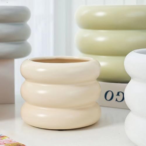 Ceramic Plant Pot Indoor, 6.5 Inch Flower Pot with Drainage Hole, Tiered Bubble Design Ceramic Planter for Home & Office Decor (Beige) - Image 2