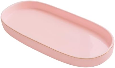 10x5 Bathroom Vanity Tray, Oval Ceramic Decorative Perfume Candle Tray for Bathroom/Kitchen Counter, Pink by HANKOR