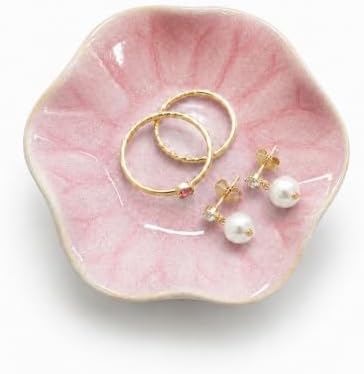 Ceramic Jewelry Tray, Lotus Leaf Ring Dish, Trinket tray Necklace Earrings small jewelry dish, Decorative Bowl for Dresser and Nightstand, Key Tray for Entryway, Gifts for Women, Pink by Unknown