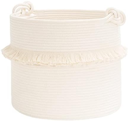 CherryNow 45L Woven Rope Baby Basket with Tassel, 16" x 13", Off-White by CherryNow