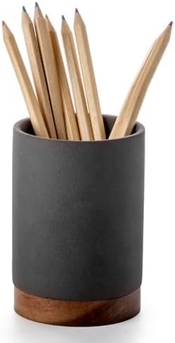 Ceramic Pen Holder for Desk, Pencil Cup, (Dark Grey, Set of 1) by Officepal