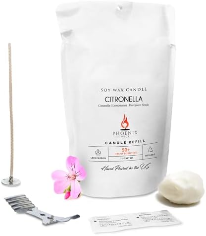 Phoenix Wick Candle Making Kit – Transform Anything Into A Candle – Candle Making Kit with Wick + 7oz Wax (Citronella Scent) by PhoenixWick